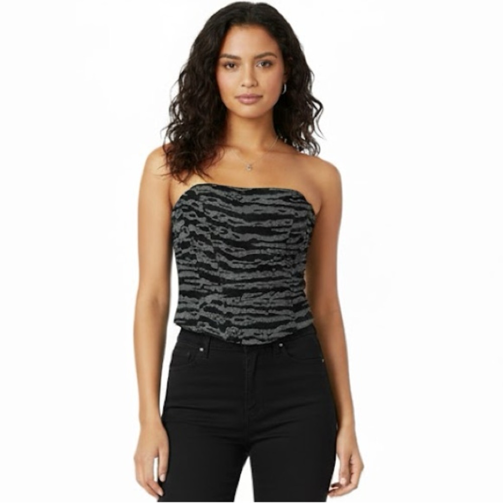 Vintage | Nuit | Shimmer Zebra Print Corset Top Black Grey Size 9/10 Y2K